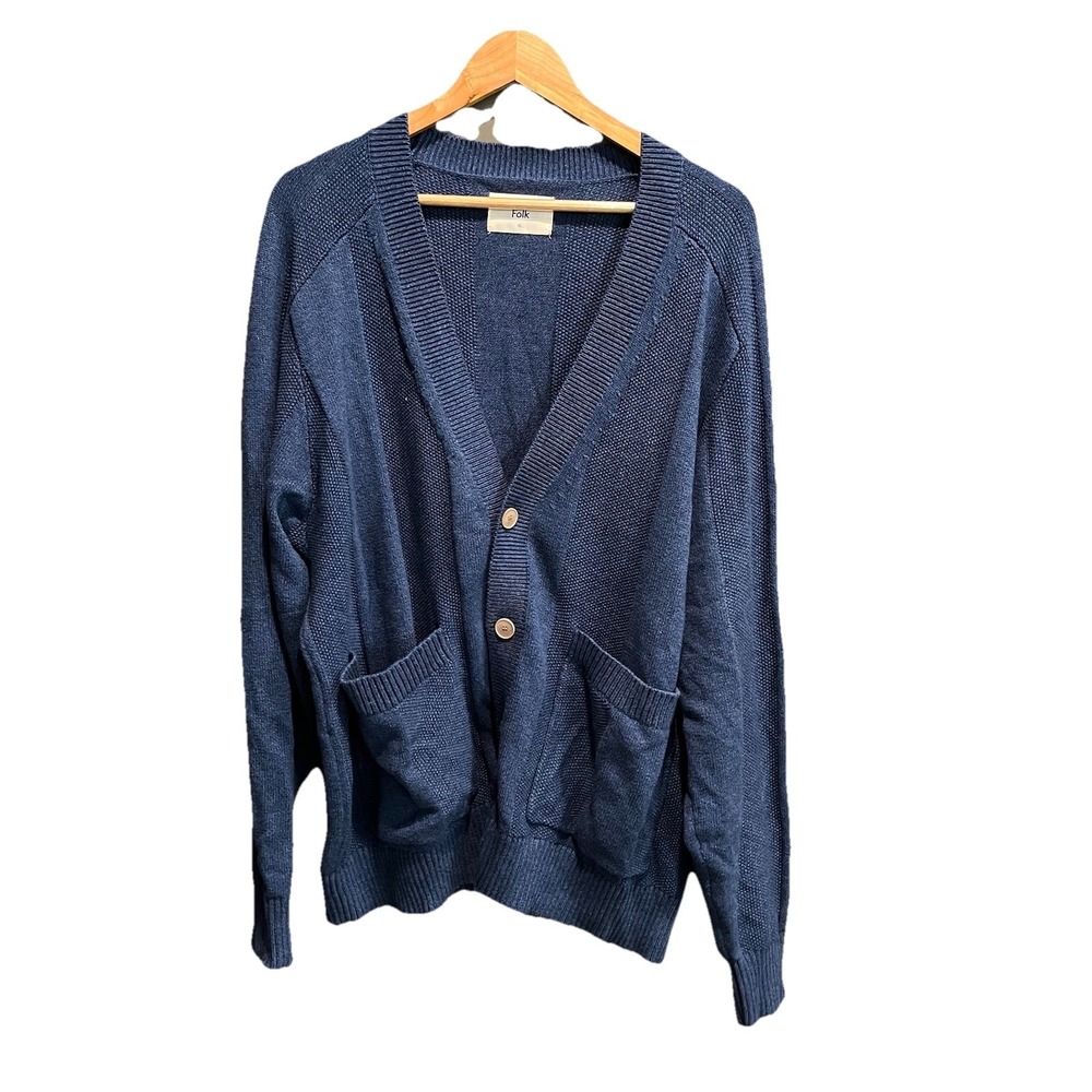 Folk Blue Cotton Knit Button‎ Up Men's Cardigan Grandpa Core Sweater Size XL